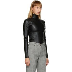 Peter Do Black Creased Long Sleeve Vegan Leather Turtleneck, Size M, NWT